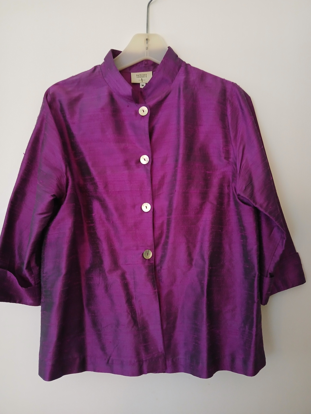 Women's Purple Button-Front Stand Collar Top